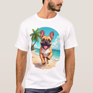 Camiseta Bulldog Francês numa Praia