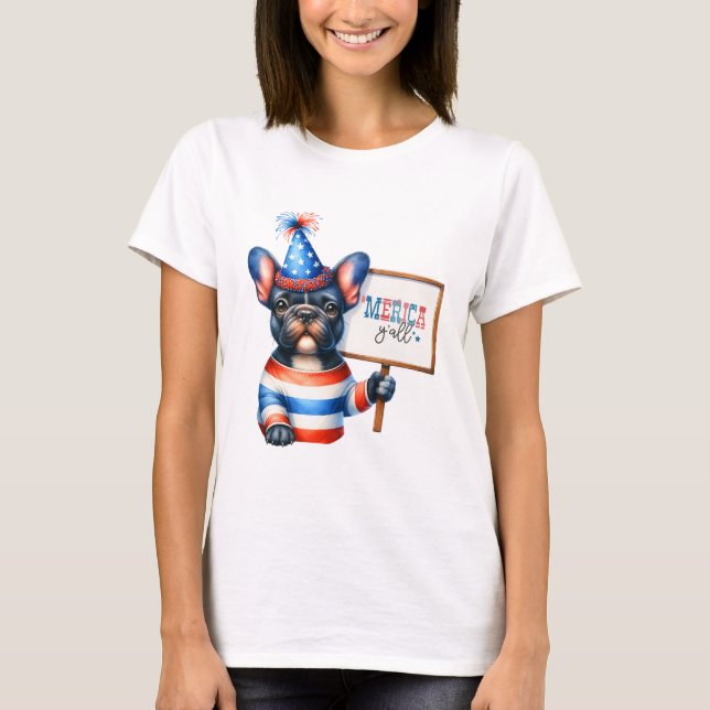 Camiseta Bulldog Francês Patriótico 'Merica Y'all (Frente)