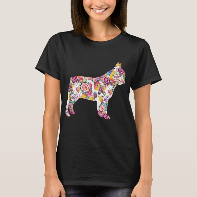 Camiseta Bulldog Francês Patterno de Flor Francês Bulldog (Frente)