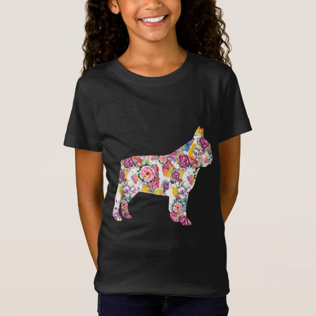 Camiseta Bulldog Francês Patterno de Flor Francês Bulldog (Frente)