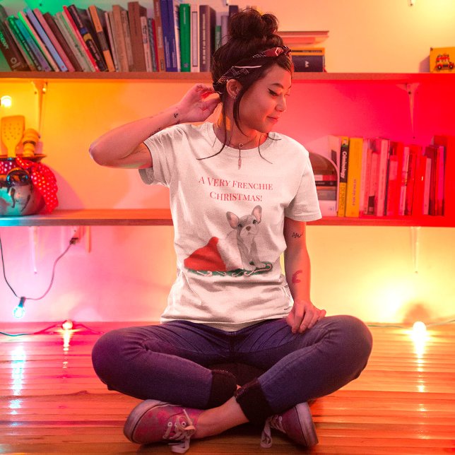 Camiseta Bulldog Francês Puppia no Chapéu dos Papais noeis (Criador carregado)