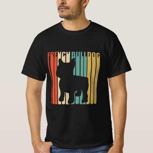 Camiseta Bulldog francês Retro 1970 Cachorro Silhouette Fre (Frente)
