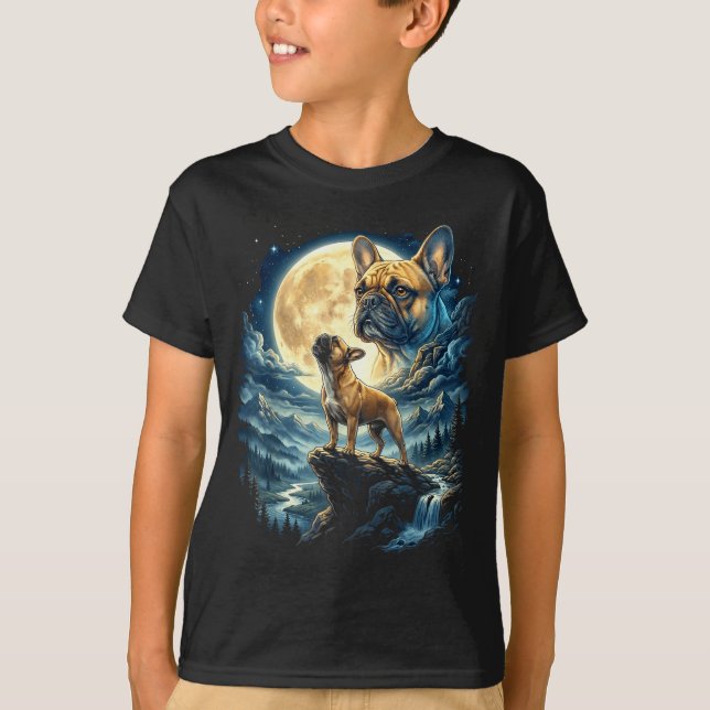 Camiseta Bulldog francês uivando para a lua meme animal ano (Frente)