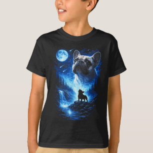 Camiseta Bulldog francês uivando para a lua noite estrelada
