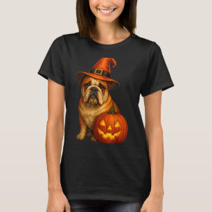 Camiseta Bulldog Halloween Cachorro Bruxa Abóbora Design Di