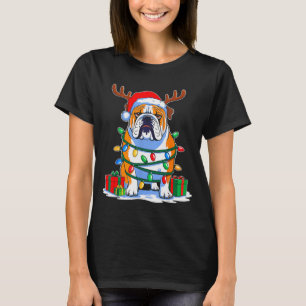 Camiseta Bulldog Inglês Árvore de Natal Luzes Divertido Xm