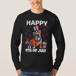 Camiseta Bulldog Inglês Cão Bandeira Americana Feliz 4 de J