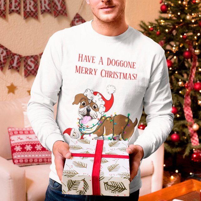 Camiseta Bulldog Inglês Com Luzes De Natal   (Criador carregado)
