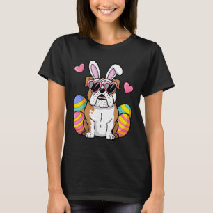 Camiseta Bulldog Inglês Dia de Páscoa Orelhas Coelho Menina