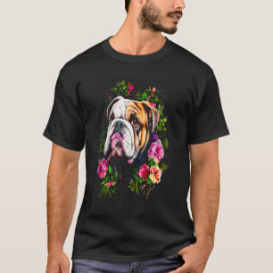 Camiseta Bulldog Inglês em aquarela com flores 146