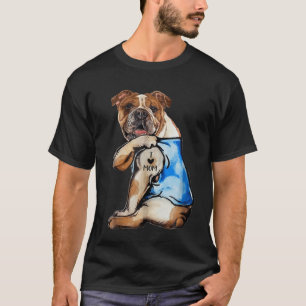 Camiseta Bulldog Inglês Eu Amo Mãe Tatuada Mãe Cachorro