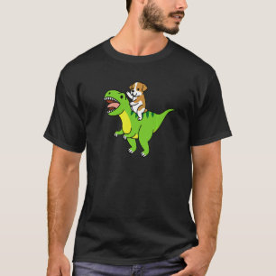 Camiseta Bulldog Inglês Montando Cachorro Dinossauro Rex  