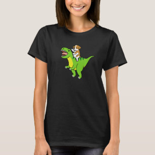 Camiseta Bulldog Inglês Montando Cachorro Dinossauro Rex  