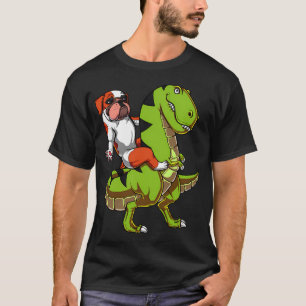 Camiseta Bulldog Inglês Montando Dinossauro T-Rex