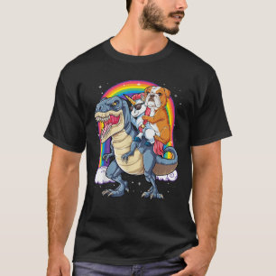 Camiseta Bulldog Inglês Unicórnio Dinossauro T rex Garotas
