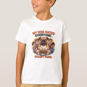Camiseta Bulldog Odeia Todos Exceto Humor de Comida