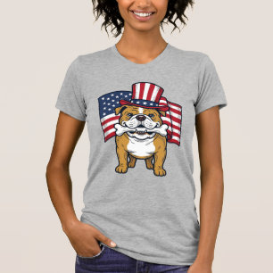 Camiseta Bulldog Patriótico Com Desenho Vetorial de Bandeir
