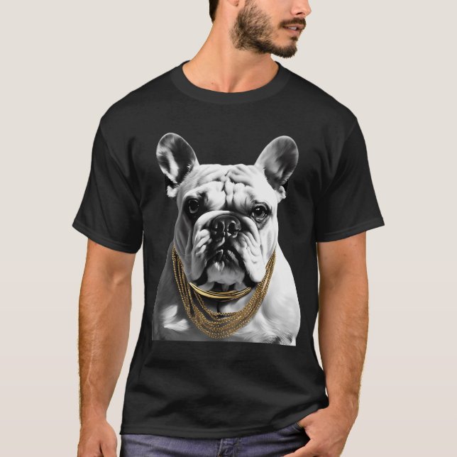 Camiseta Bulldog preto e branco com dourado (Frente)