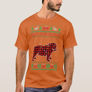 Camiseta Bulldog Red Plaid Buffalo Funny Ugly Christmas Swe