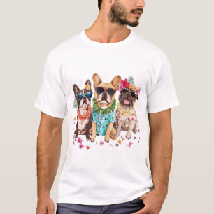 Camiseta Bulldogs Franceses Havaianos Lei de Flores