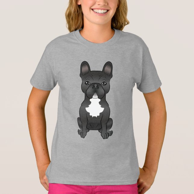 Camiseta Bulldogue Francês Preto e Branco Cachorro de Desen (Frente)