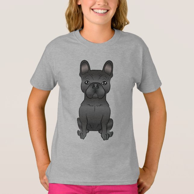 Camiseta Bulldogue Francês Preto / Frenchie Desenho de Cach (Frente)