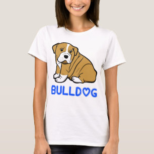 Camiseta Bulldogue Inglês Cartoon Cachorro Senhoras Amor