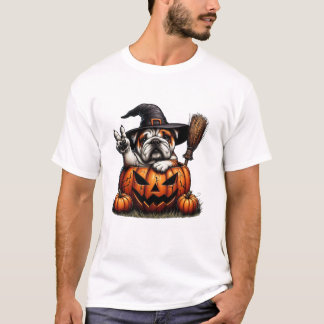 Camiseta Bulldogue Inglês Feiticeira Abóbora
