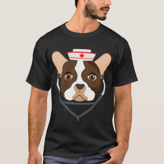 Camiseta Bulldogue Marrom com Chapéu de Enfermeira, Fofo pa