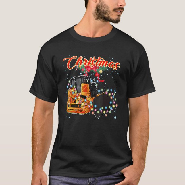 Camiseta Bulldozer de Natal com Luzes de Natal (Frente)