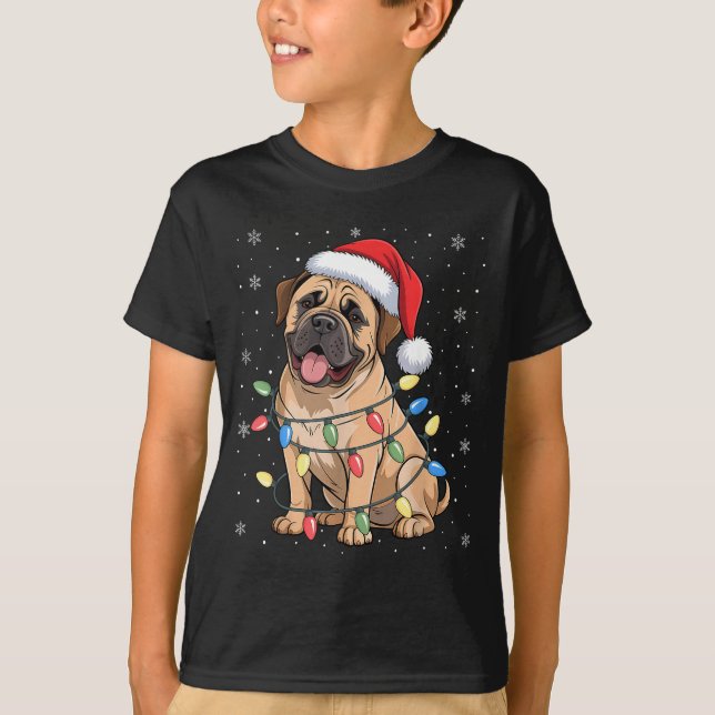 Camiseta Bullmastiff Dog Christmas Tree Lights Dogs Xmas Pa (Frente)