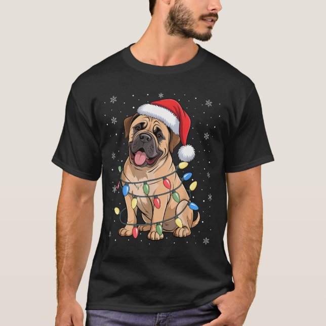 Camiseta Bullmastiff Dog Christmas Tree Lights Dogs Xmas Pa (Frente)