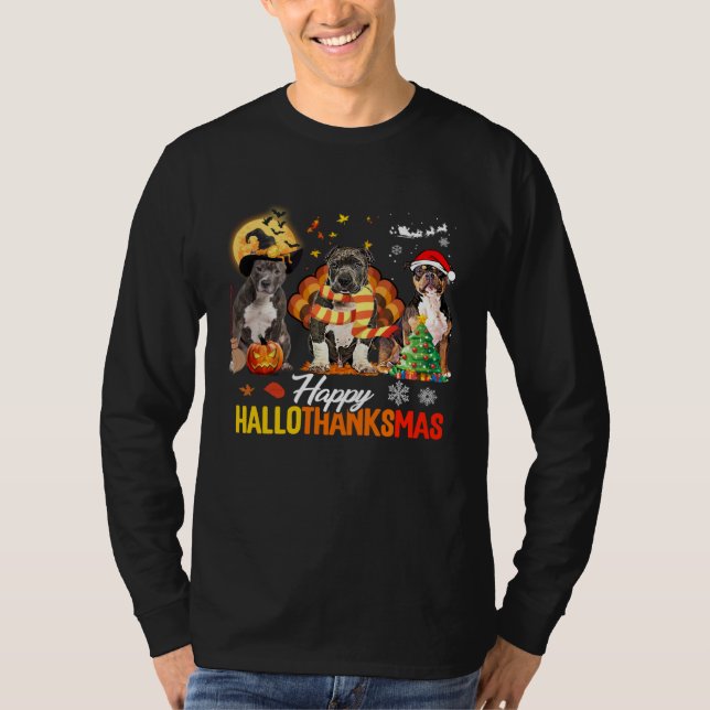 Camiseta Bully Dog Happy Hallothanksmas Halloween Thanksgiv (Frente)