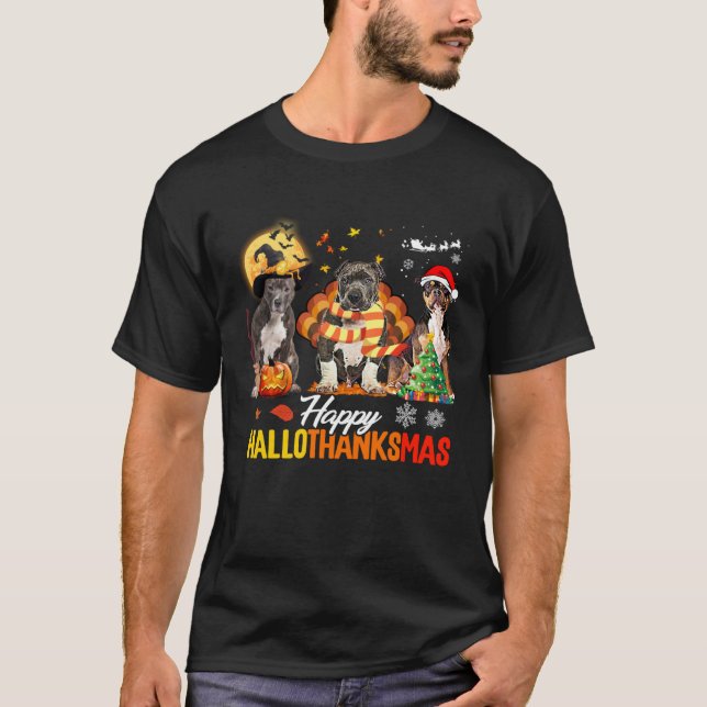 Camiseta Bully Dog Happy Hallothanksmas Halloween Thanksgiv (Frente)
