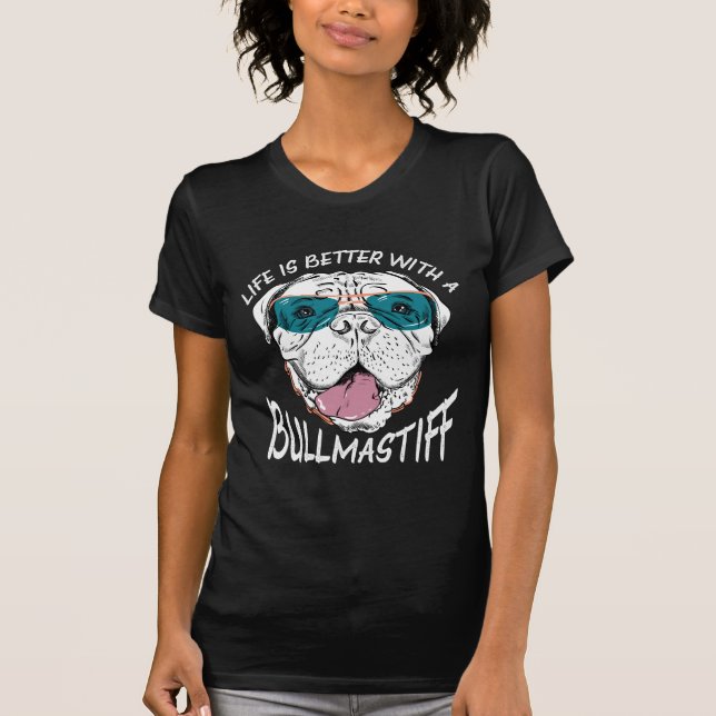 Camiseta Bulmastiff Sunglóbulos Animais Engraçados (Frente)
