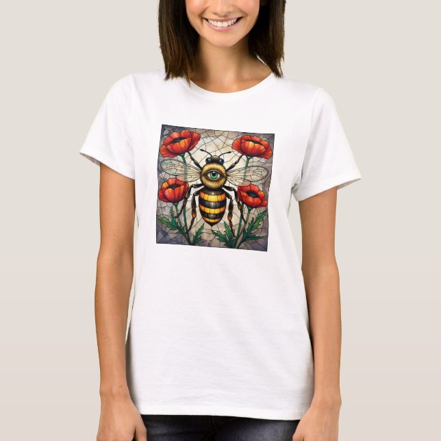 Camiseta Bumble bee stained glass vibrant poppy flower eye (Frente)