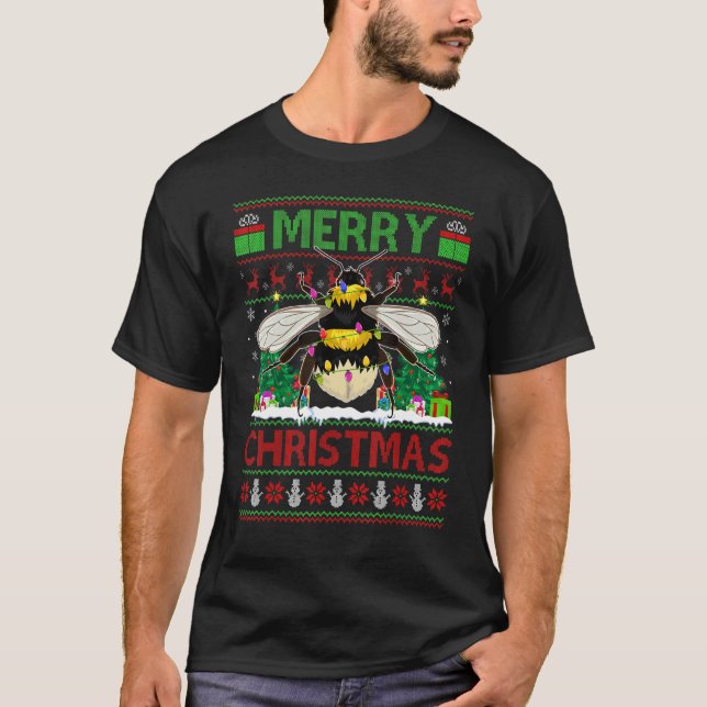Camiseta Bumblebee Xmas Tree Ugly Papais noeis Bumblebee Na (Frente)