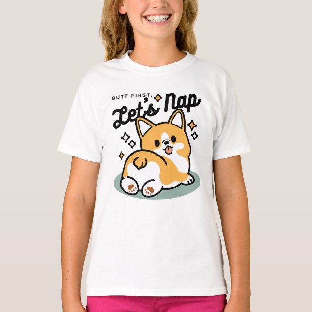 Camiseta Bumbum Primeiro, Vamos Nap - Bumbum Corgi Cute (Frente)