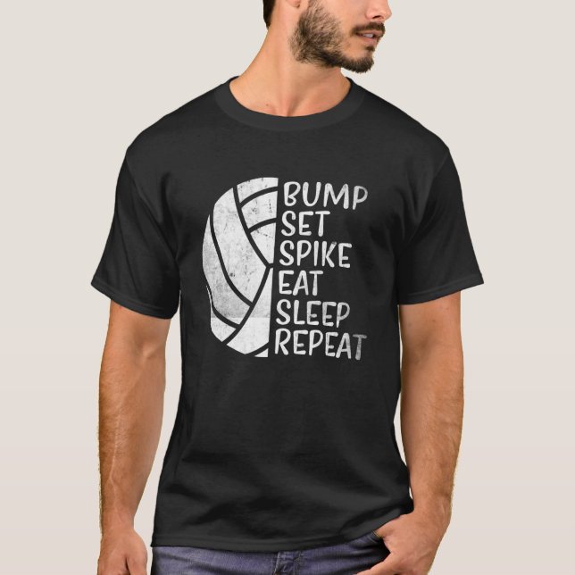 Camiseta Bump Set Spike Comer Sono Repetir Voleibol 2 (Frente)