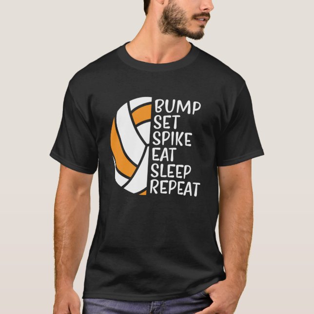 Camiseta Bump Set Spike Comer Sono Repetir Voleibol 5 (Frente)