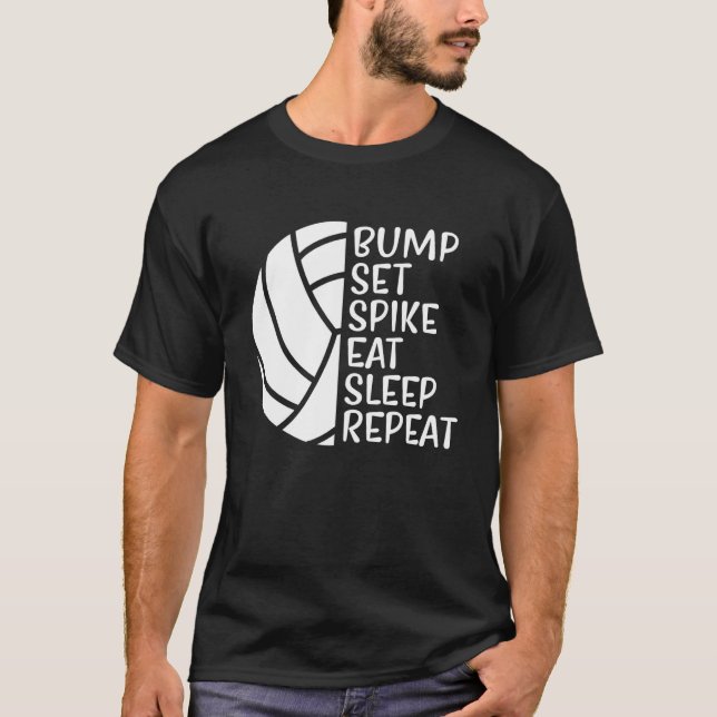 Camiseta Bump Set Spike Eat Sleep Repeat Volleyball  1 (Frente)