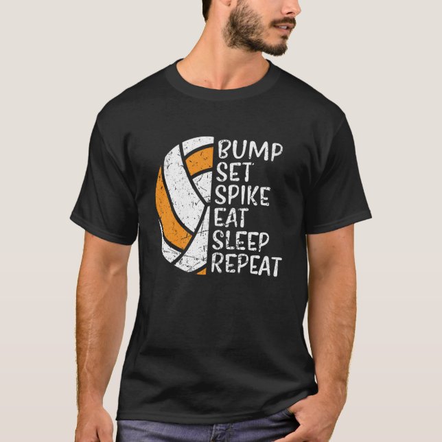 Camiseta Bump Set Spike Eat Sleep Repeat Volleyball  3 (Frente)