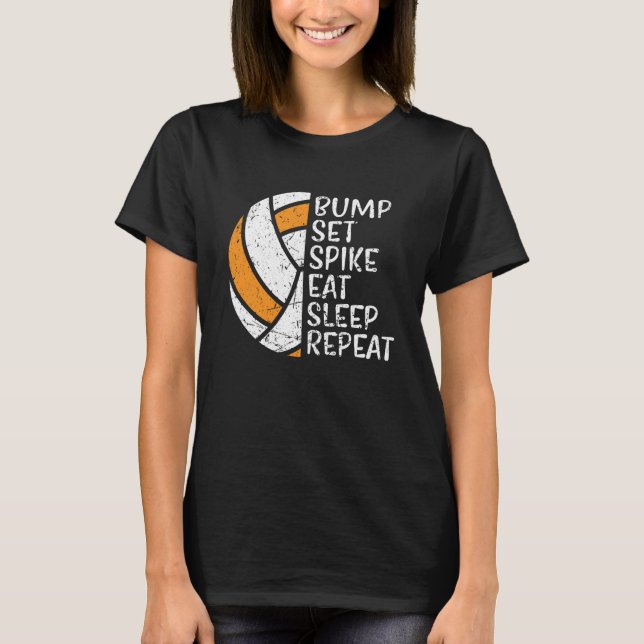 Camiseta Bump Set Spike Eat Sleep Repeat Volleyball  3 (Frente)