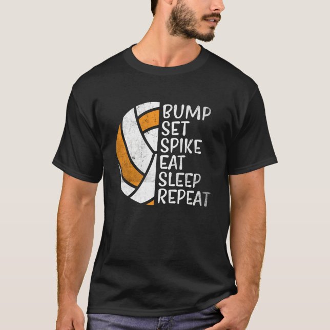 Camiseta Bump Set Spike Eat Sleep Repeat Volleyball  4 (Frente)
