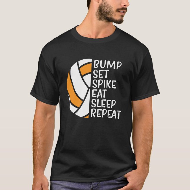 Camiseta Bump Set Spike Eat Sleep Repeat Volleyball  5 (Frente)