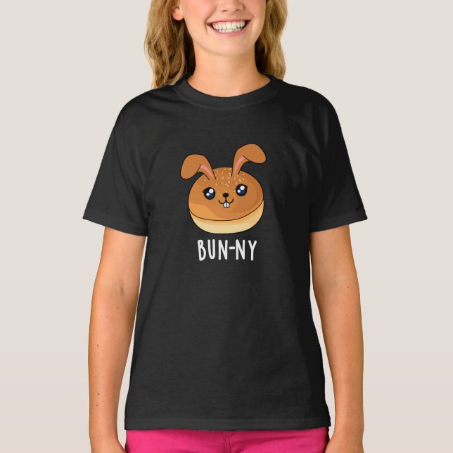Camiseta Bun ny Funny Coelho Coelho Bun Pun Dark BG (Frente)