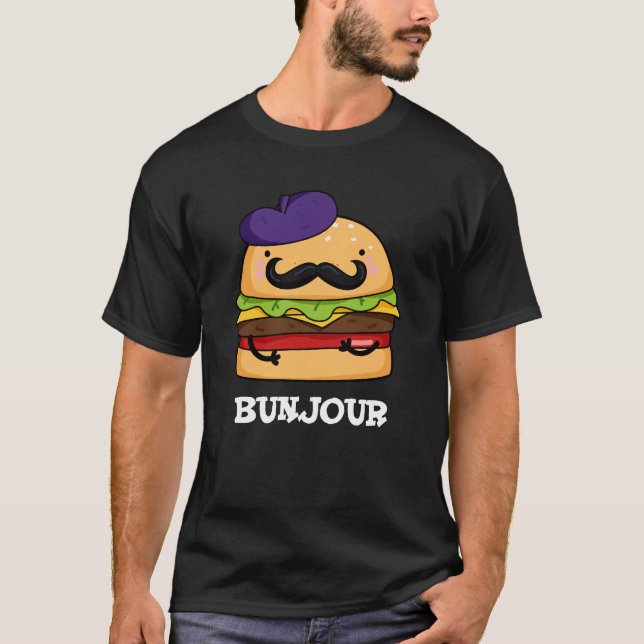 Camiseta Bunjour Funny French Burger Bun Pun Dark BG (Frente)