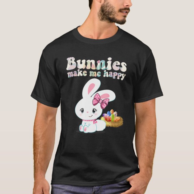 Camiseta BUNNIES ME FAZEM FELIZ Garota Garota Menina Mãe Bo (Frente)