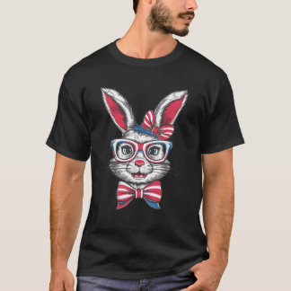Camiseta Bunny American Flag USA Funny 4 De Julho Coelho F