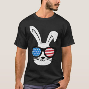 Camiseta Bunny American Glass Patriótico Usa Flag Rabbit